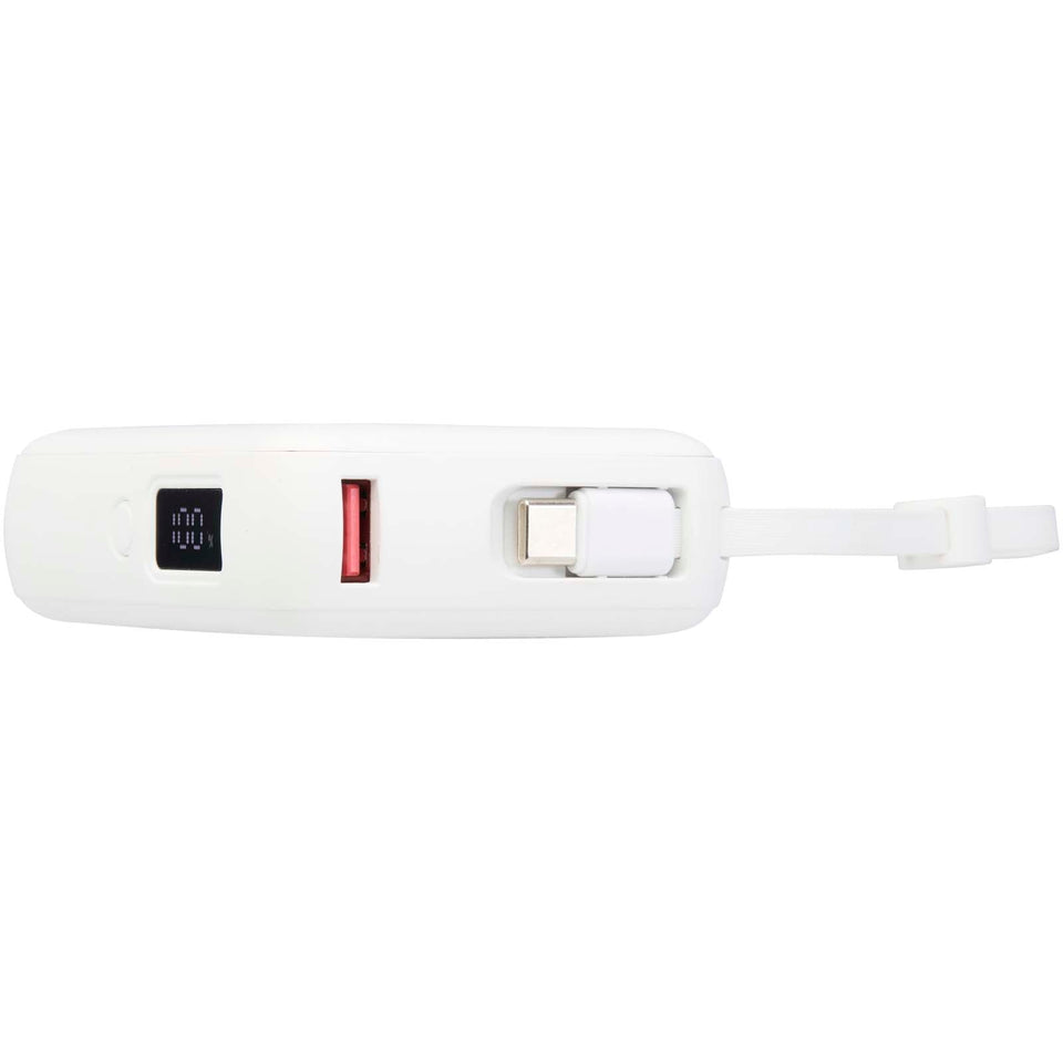 Power bank per tablet da 10.000 mAh e 35 W con cavo Tipo-C integrato in plastica riciclata Acrux personalizzato con logo - Pubblienne