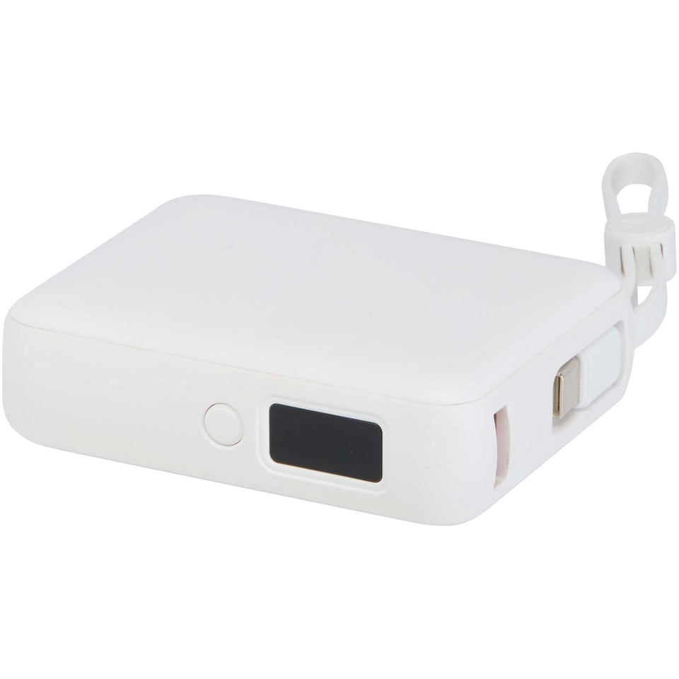 Power bank per tablet da 10.000 mAh e 35 W con cavo Tipo-C integrato in plastica riciclata Acrux personalizzato con logo - Pubblienne