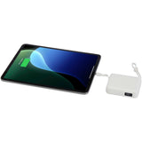 Power bank per tablet da 10.000 mAh e 35 W con cavo Tipo-C integrato in plastica riciclata Acrux personalizzato con logo - Pubblienne