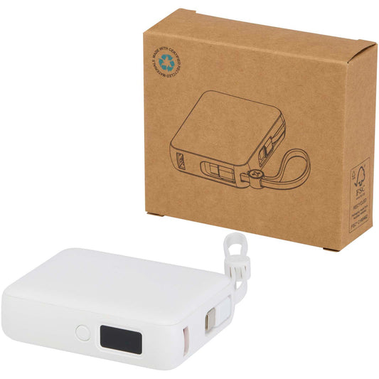 Power bank per tablet da 10.000 mAh e 35 W con cavo Tipo-C integrato in plastica riciclata Acrux personalizzato con logo - Pubblienne