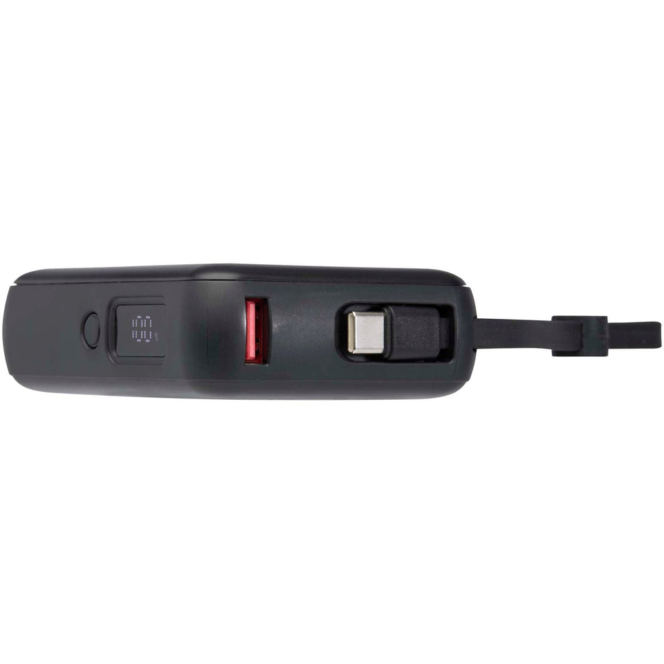 Power bank per tablet da 10.000 mAh e 35 W con cavo Tipo-C integrato in plastica riciclata Acrux personalizzato con logo - Pubblienne