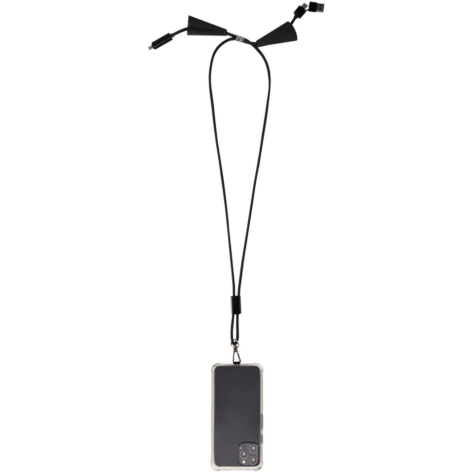 Lanyard per smartphone in plastica riciclata con cavo integrato per la sincronizzazione dati e la ricarica rapida 5 in 1 da 1 personalizzato con logo - Pubblienne