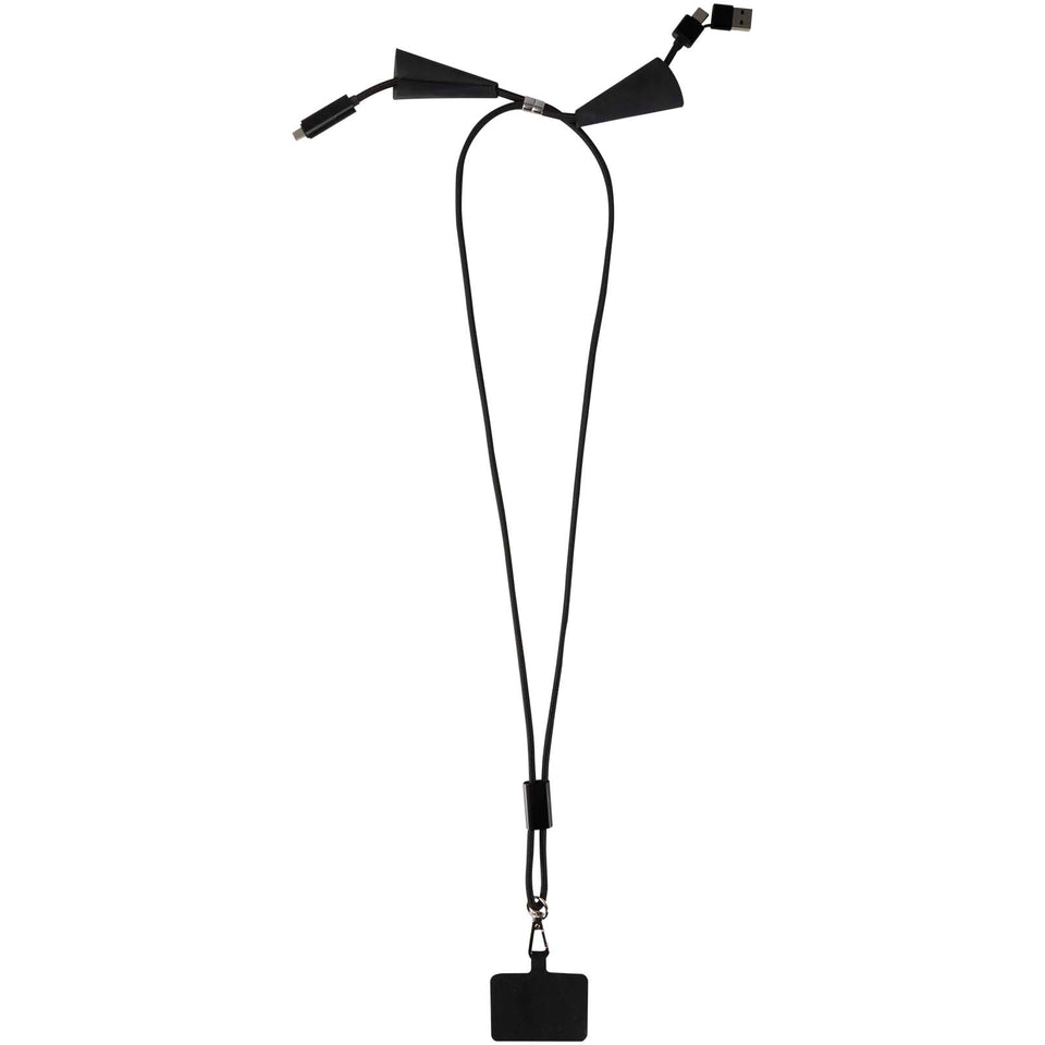 Lanyard per smartphone in plastica riciclata con cavo integrato per la sincronizzazione dati e la ricarica rapida 5 in 1 da 1 personalizzato con logo - Pubblienne
