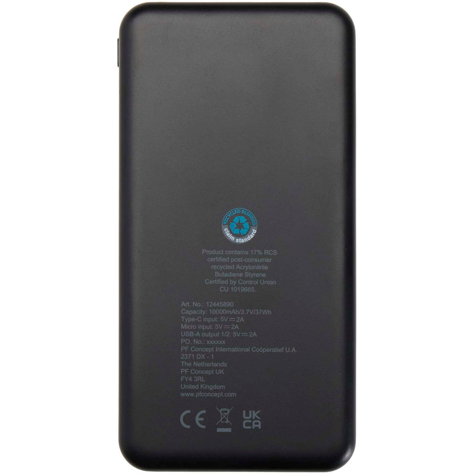 Power bank da 10.000 mAh e 10 W in plastica riciclata Intan personalizzato con logo - Pubblienne
