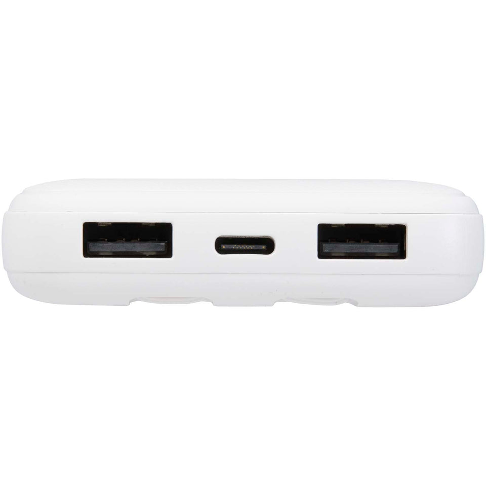 Power bank da 10.000 mAh e 10 W in plastica riciclata con 2 cavi integrati Adhil personalizzato con logo - Pubblienne