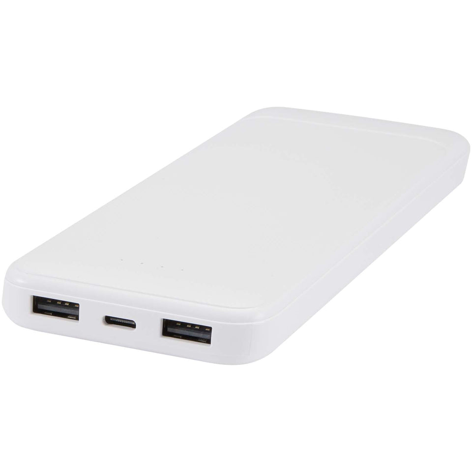 Power bank da 10.000 mAh e 10 W in plastica riciclata con 2 cavi integrati Adhil personalizzato con logo - Pubblienne