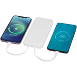 Power bank da 10.000 mAh e 10 W in plastica riciclata con 2 cavi integrati Adhil personalizzato con logo - Pubblienne