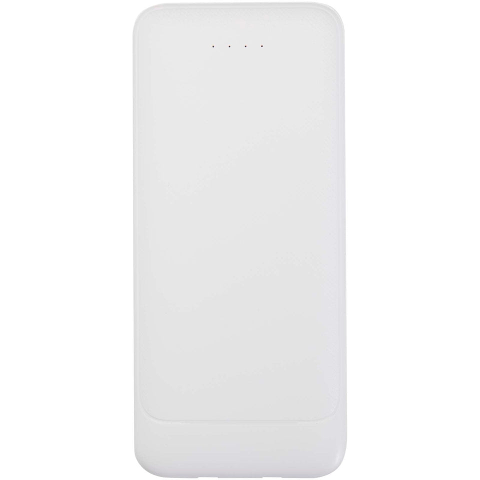Power bank da 10.000 mAh e 10 W in plastica riciclata con 2 cavi integrati Adhil personalizzato con logo - Pubblienne