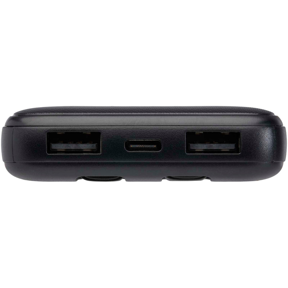 Power bank da 10.000 mAh e 10 W in plastica riciclata con 2 cavi integrati Adhil personalizzato con logo - Pubblienne