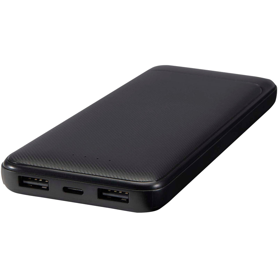Power bank da 10.000 mAh e 10 W in plastica riciclata con 2 cavi integrati Adhil personalizzato con logo - Pubblienne