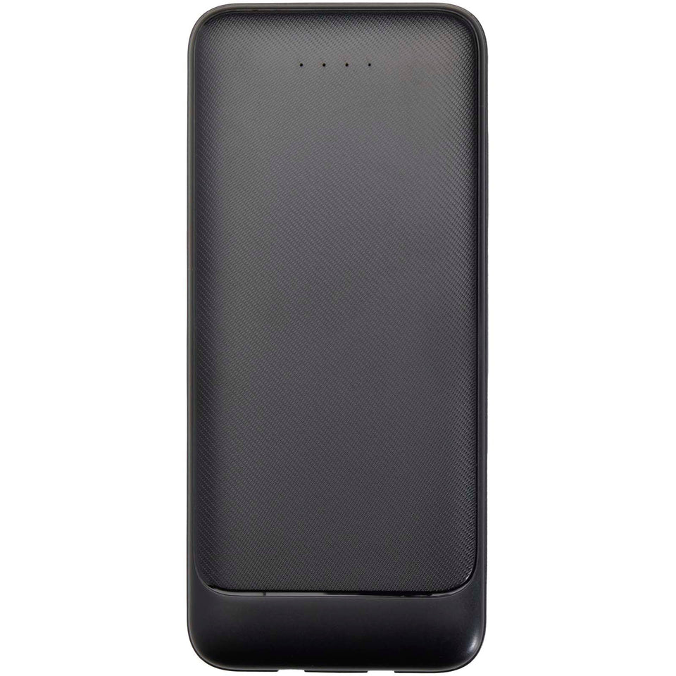 Power bank da 10.000 mAh e 10 W in plastica riciclata con 2 cavi integrati Adhil personalizzato con logo - Pubblienne