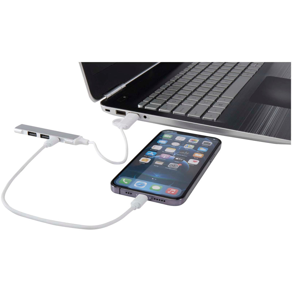 Hub USB-A e Tipo-C a 4 porte in alluminio riciclato con doppio ingresso Alkaid personalizzato con logo - Pubblienne