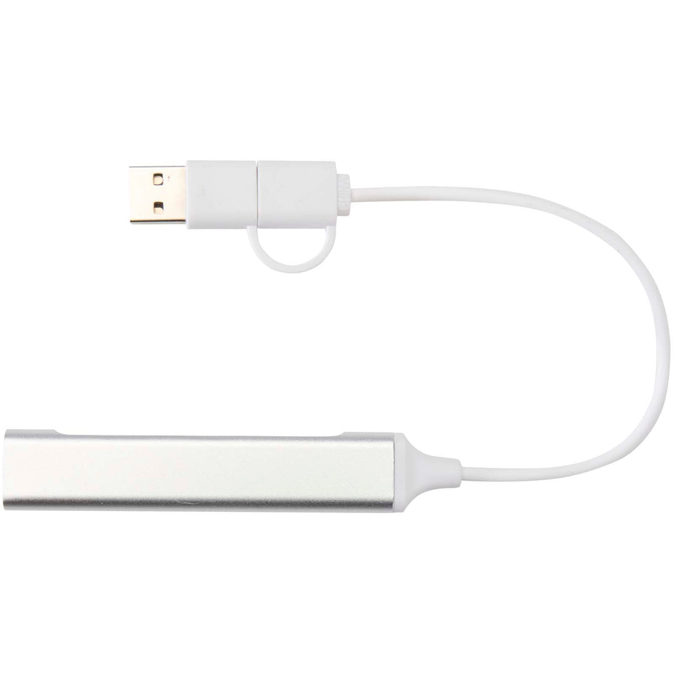 Hub USB-A e Tipo-C a 4 porte in alluminio riciclato con doppio ingresso Alkaid personalizzato con logo - Pubblienne
