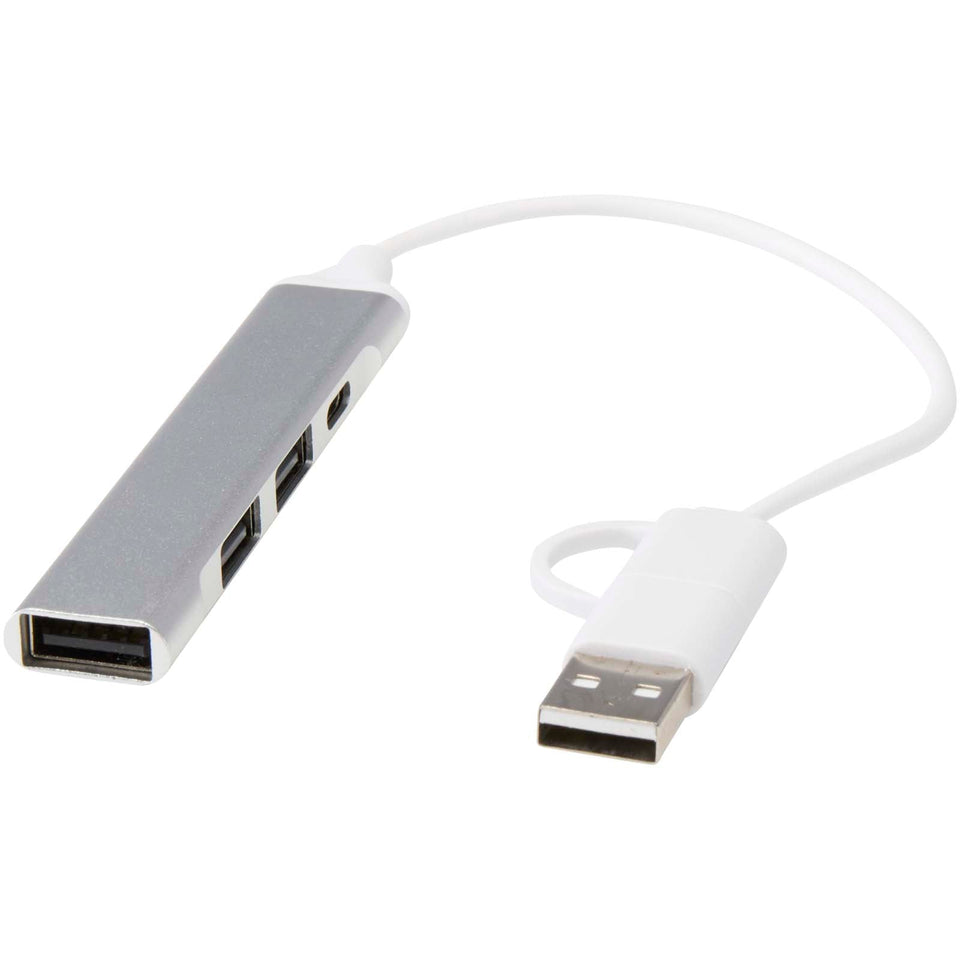 Hub USB-A e Tipo-C a 4 porte in alluminio riciclato con doppio ingresso Alkaid personalizzato con logo - Pubblienne