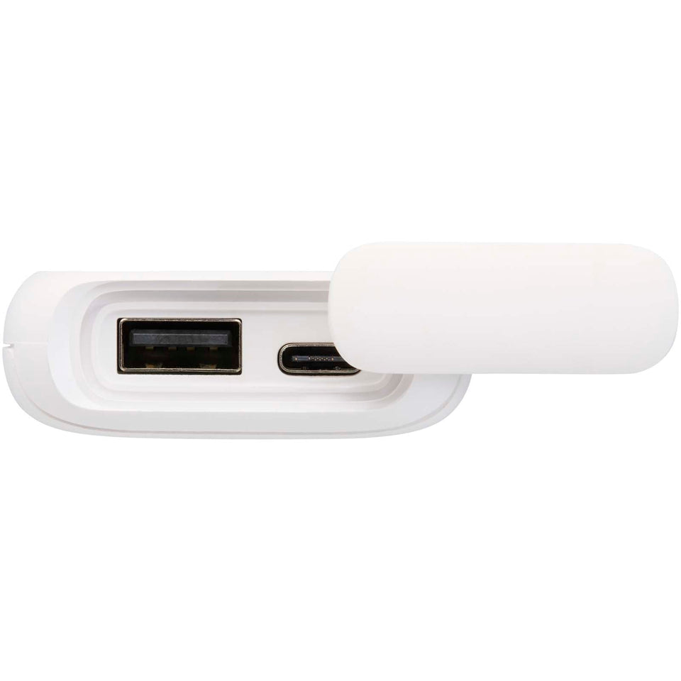 Power bank impermeabile in plastica riciclata da 5.000 mAh e 12 W con moschettone Alkes personalizzato con logo - Pubblienne