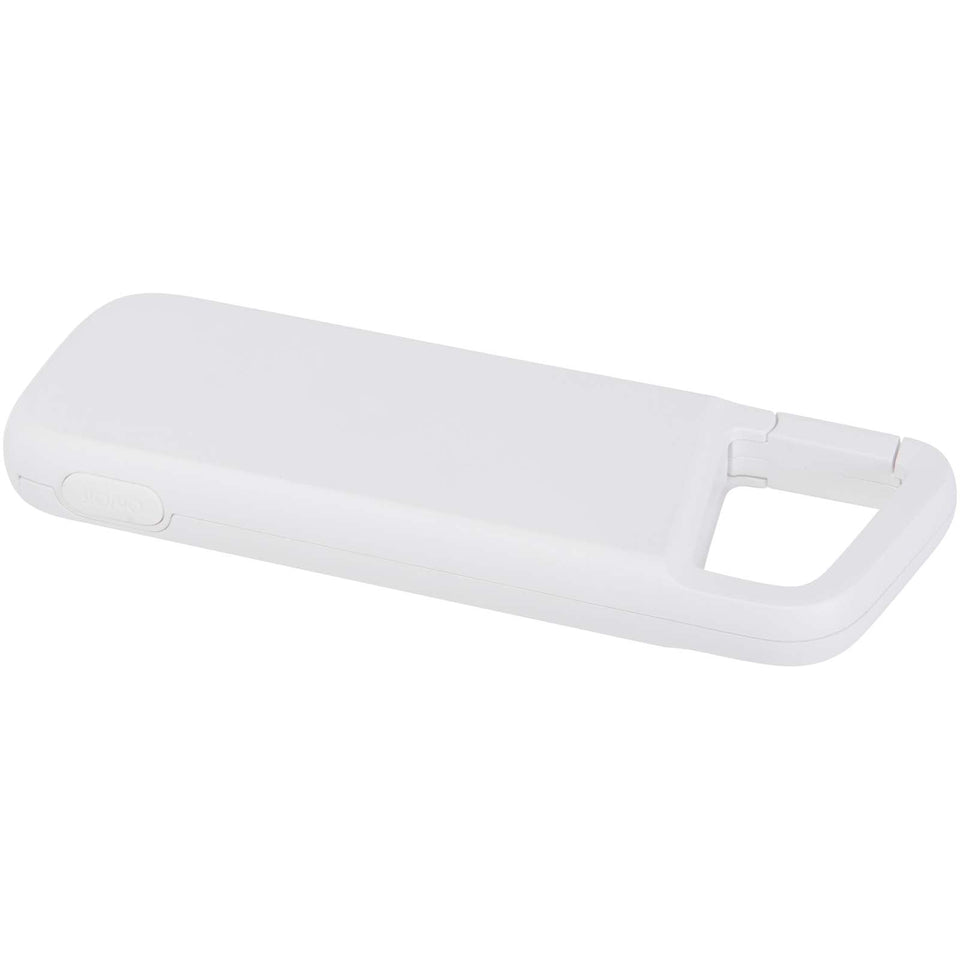 Power bank impermeabile in plastica riciclata da 5.000 mAh e 12 W con moschettone Alkes personalizzato con logo - Pubblienne