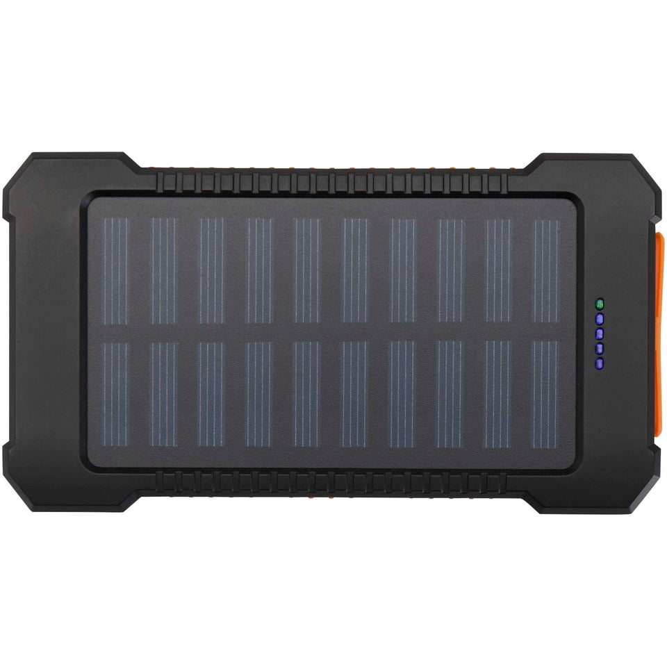 Robusto power bank a energia solare da 5.000 mAh e 10 W in plastica riciclata con torcia incorporata Altair personalizzato con logo - Pubblienne