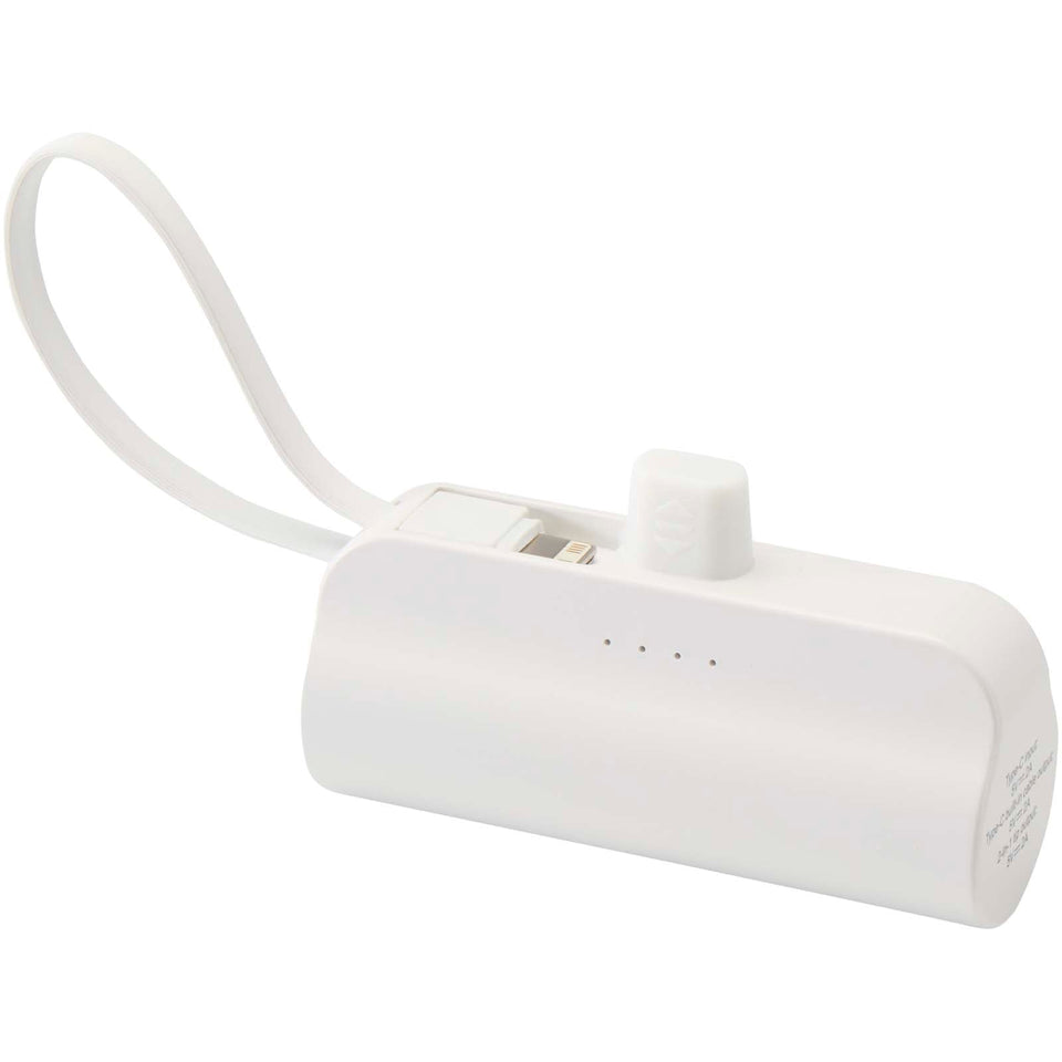 Power bank Tipo-C da 5.000 mAh e 10 W in plastica riciclata con supporto ribaltabile integrato e cavo 2 in 1 Alnair personalizzato con logo - Pubblienne