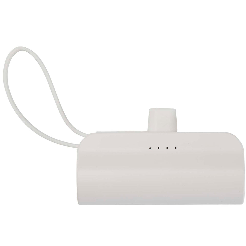 Power bank Tipo-C da 5.000 mAh e 10 W in plastica riciclata con supporto ribaltabile integrato e cavo 2 in 1 Alnair personalizzato con logo - Pubblienne