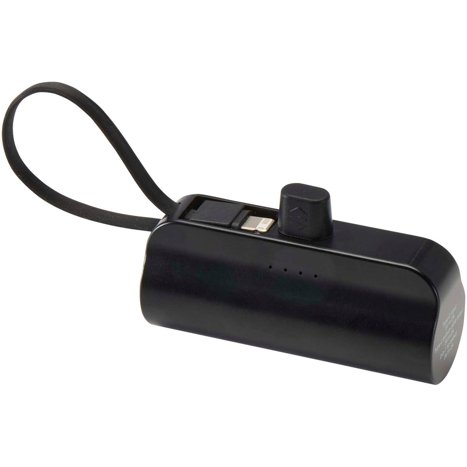 Power bank Tipo-C da 5.000 mAh e 10 W in plastica riciclata con supporto ribaltabile integrato e cavo 2 in 1 Alnair personalizzato con logo - Pubblienne