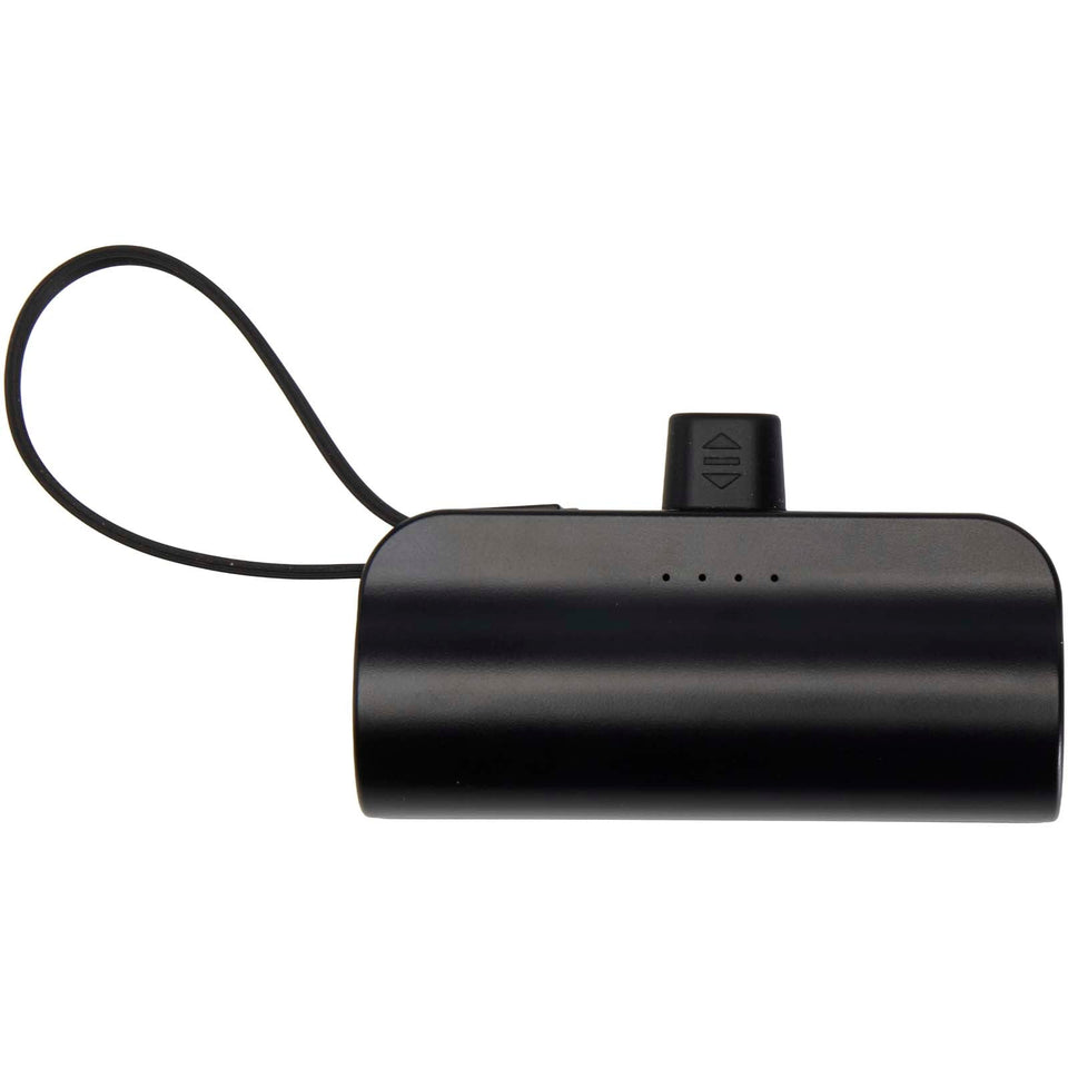 Power bank Tipo-C da 5.000 mAh e 10 W in plastica riciclata con supporto ribaltabile integrato e cavo 2 in 1 Alnair personalizzato con logo - Pubblienne