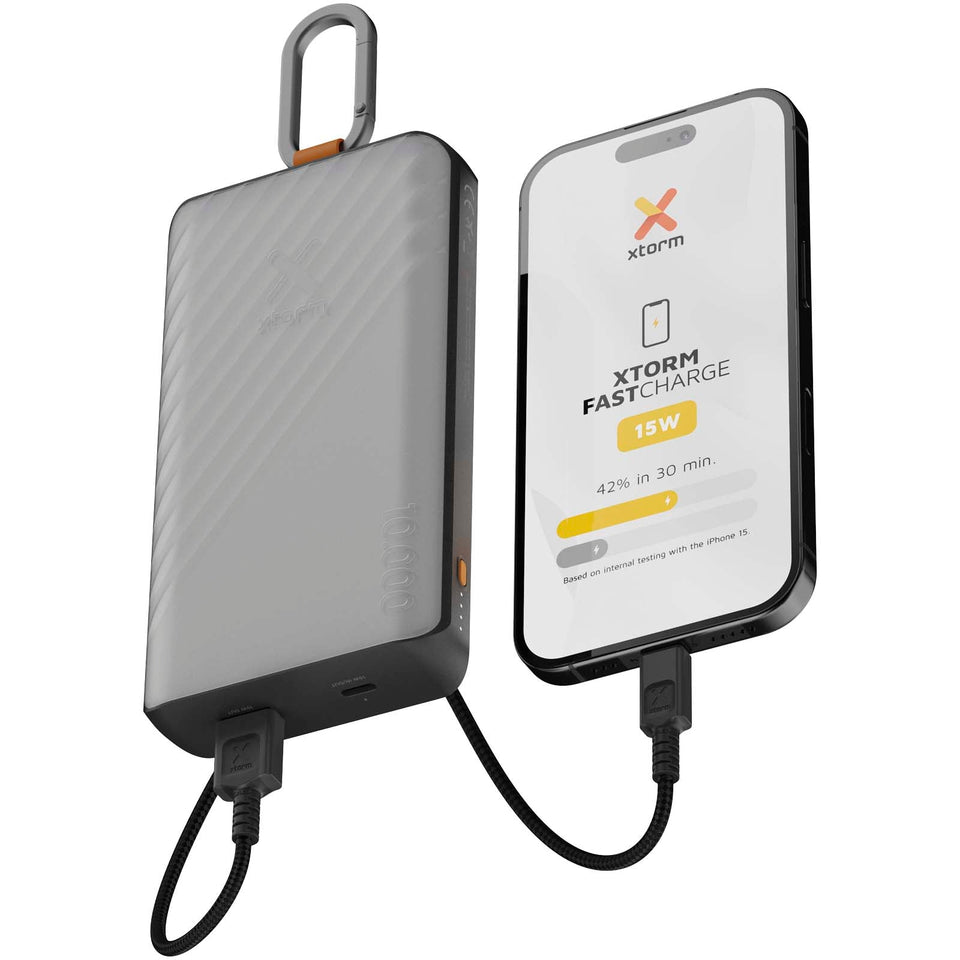 Power bank a energia solare da 10.000 mAh 15 W con luce Xtorm XG2S101 Go2 personalizzato con logo - Pubblienne