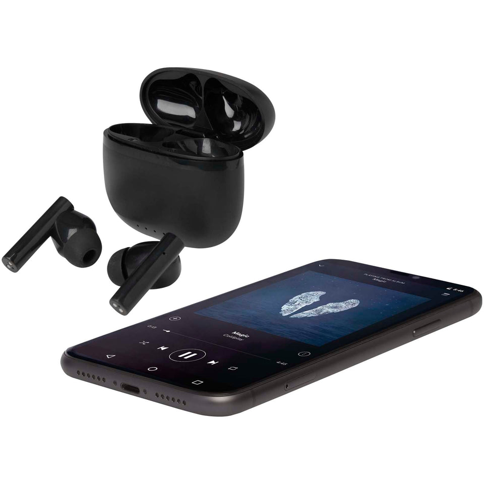 Cuffie Bluetooth® True Wireless in plastica riciclata con inserti auricolari in silicone Alterf personalizzato con logo - Pubblienne