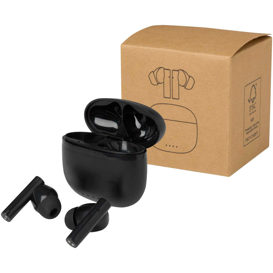Cuffie Bluetooth® True Wireless in plastica riciclata con inserti auricolari in silicone Alterf personalizzato con logo - Pubblienne
