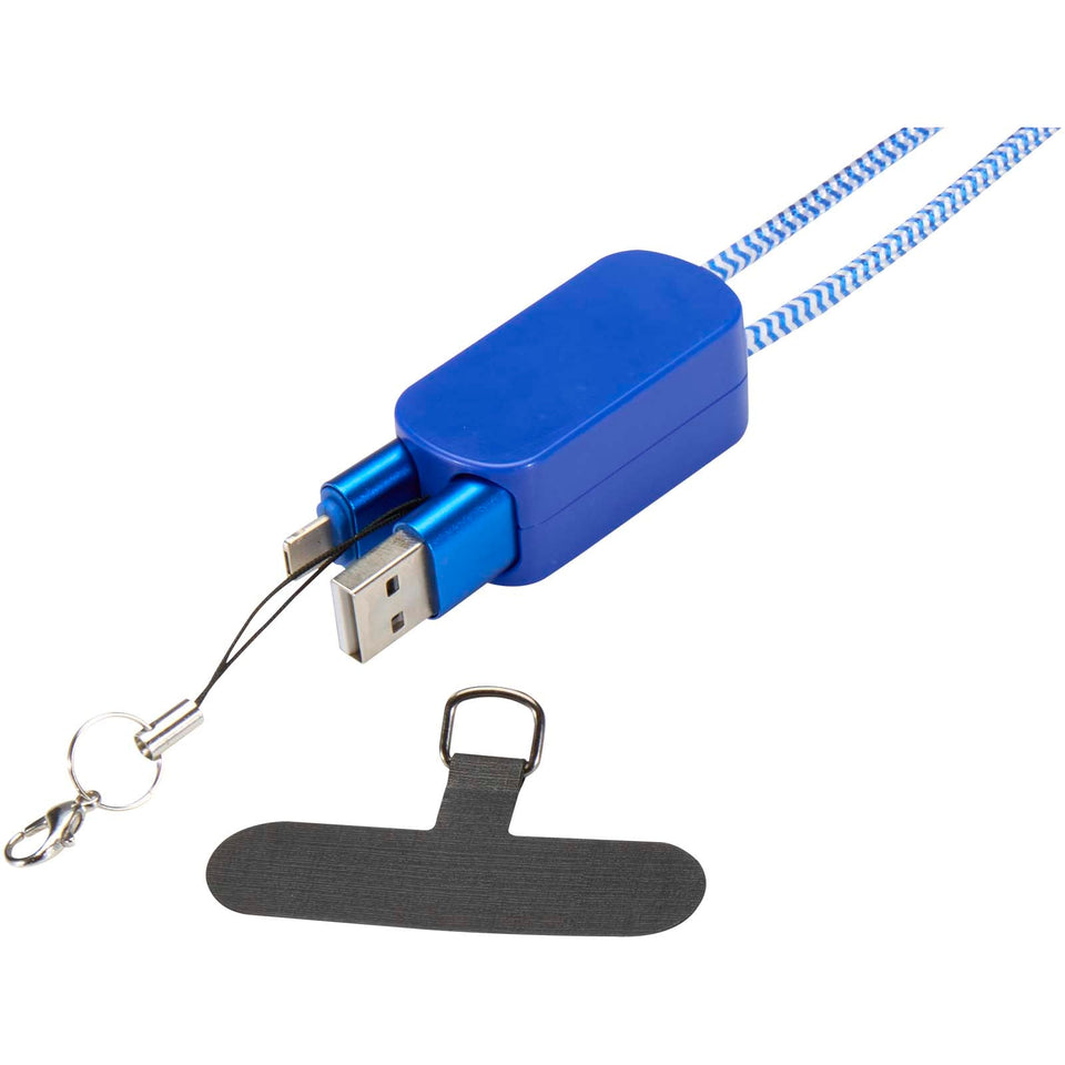 Lanyard per smartphone in plastica riciclata con cavo integrato 5-in-1 da 27 W Anser personalizzato con logo - Pubblienne