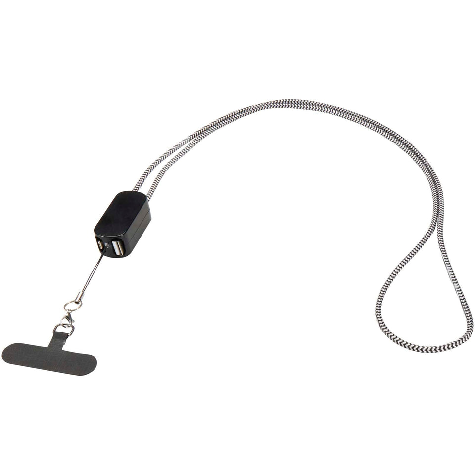 Lanyard per smartphone in plastica riciclata con cavo integrato 5-in-1 da 27 W Anser personalizzato con logo - Pubblienne