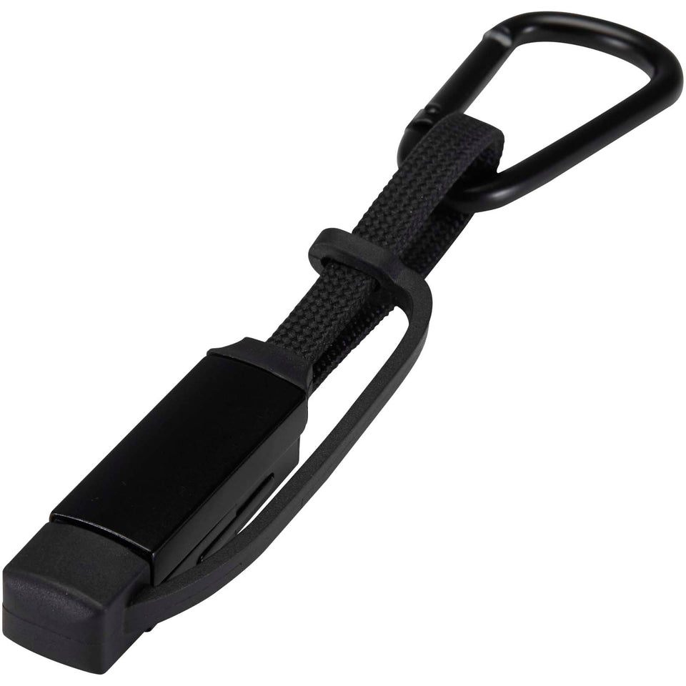 Cavo di ricarica da 65 W 3 in 1 in alluminio riciclato con moschettone Algieba personalizzato con logo - Pubblienne