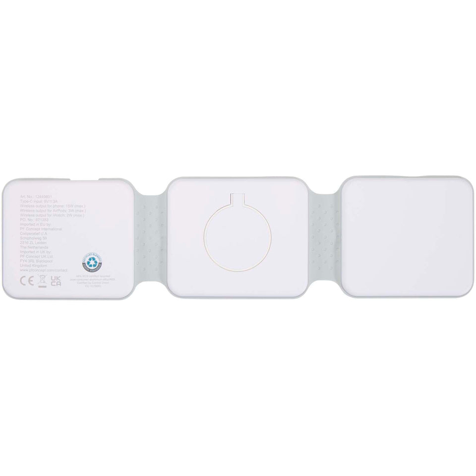 Caricabatterie wireless 3 in 1 da 15 W pieghevole in plastica riciclata Armus personalizzato con logo - Pubblienne