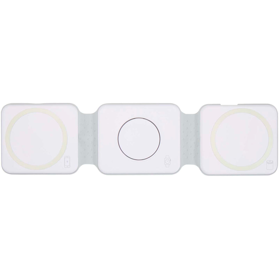 Caricabatterie wireless 3 in 1 da 15 W pieghevole in plastica riciclata Armus personalizzato con logo - Pubblienne