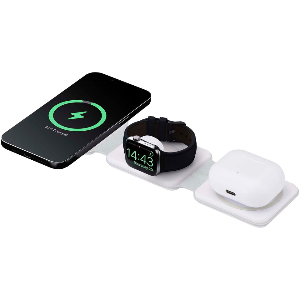 Caricabatterie wireless 3 in 1 da 15 W pieghevole in plastica riciclata Armus personalizzato con logo - Pubblienne