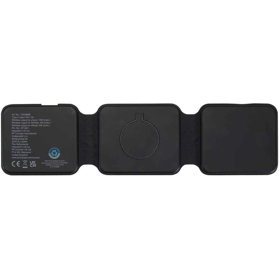 Caricabatterie wireless 3 in 1 da 15 W pieghevole in plastica riciclata Armus personalizzato con logo - Pubblienne