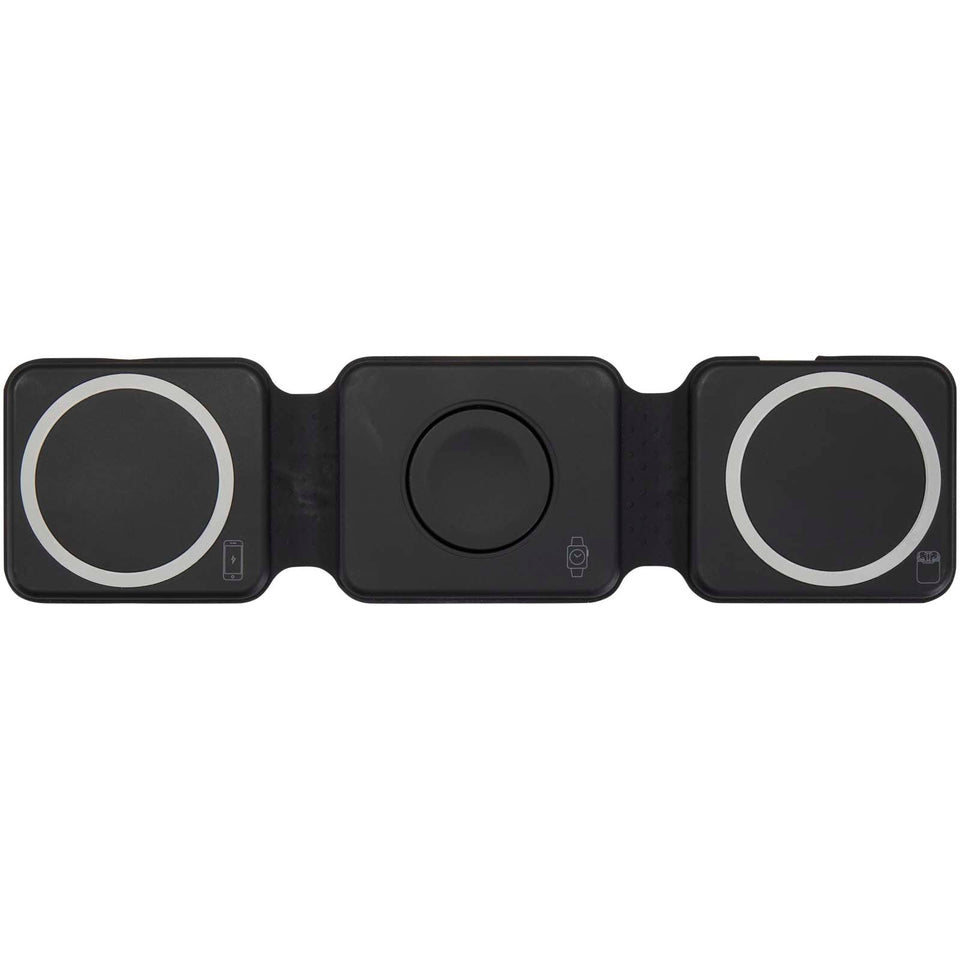 Caricabatterie wireless 3 in 1 da 15 W pieghevole in plastica riciclata Armus personalizzato con logo - Pubblienne