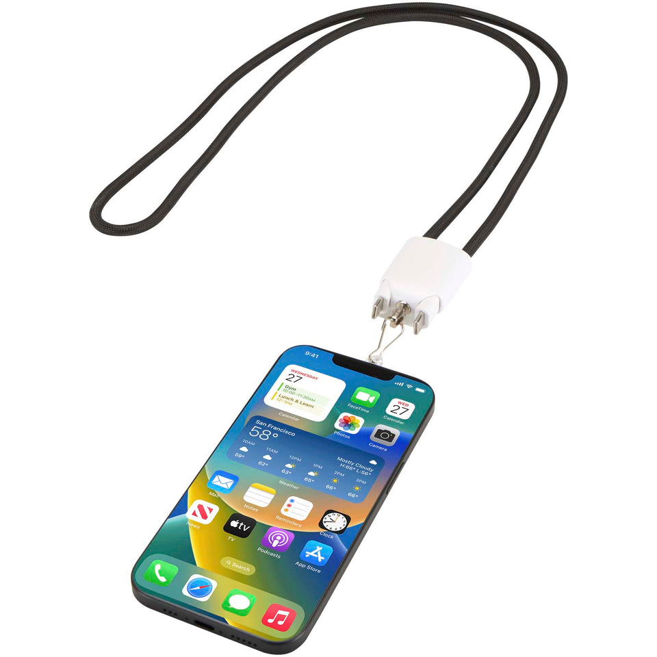 Cavo di ricarica 5-in-1 65W con lanyard in plastica riciclata Ion personalizzato con logo - Pubblienne