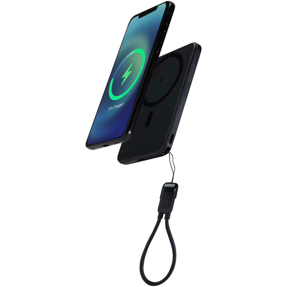 Power bank magnetico da 5000 mAh in plastica riciclata con lanyard SMART personalizzato con logo - Pubblienne