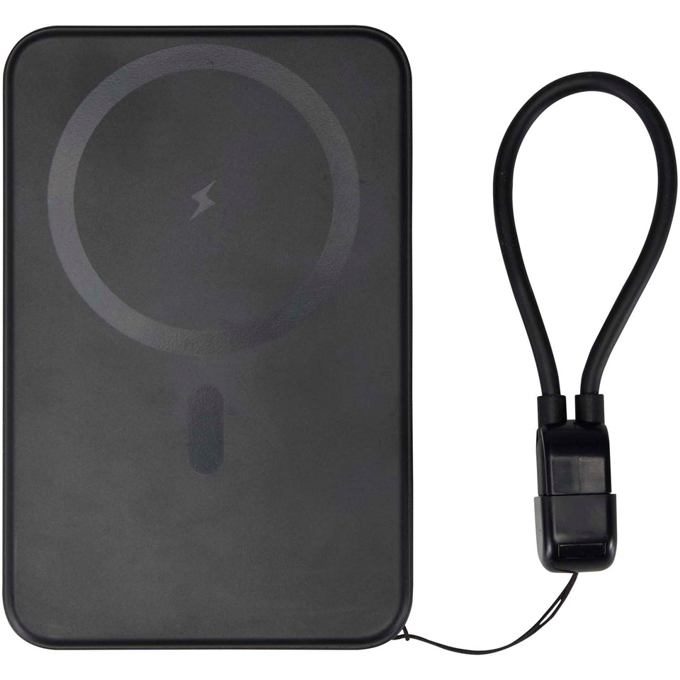 Power bank magnetico da 5000 mAh in plastica riciclata con lanyard SMART personalizzato con logo - Pubblienne