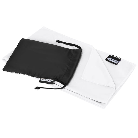 Asciugamano sportivo Raquel di raffreddamento in PET riciclato con pouch 80 x 30 cm personalizzato con logo - Pubblienne