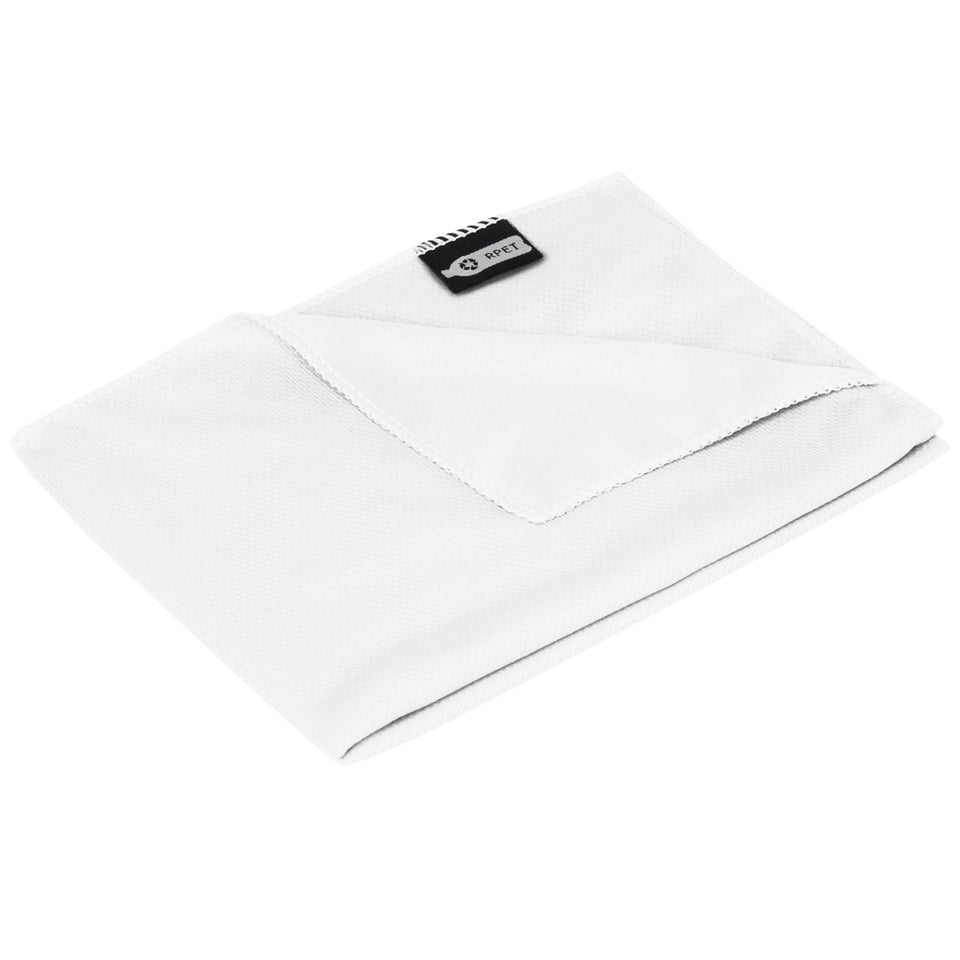 Asciugamano sportivo Raquel di raffreddamento in PET riciclato con pouch 80 x 30 cm personalizzato con logo - Pubblienne