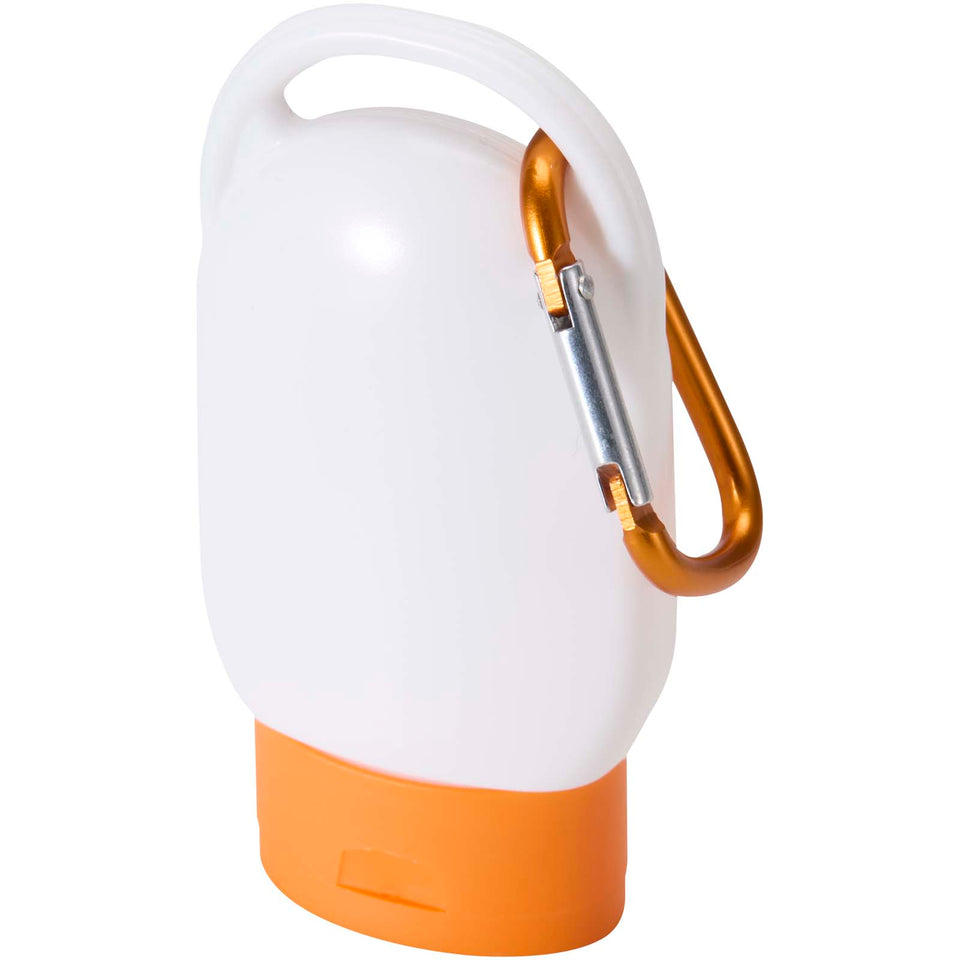 Crema solare SPF 30 con moschettone Rosie personalizzato con logo - Pubblienne