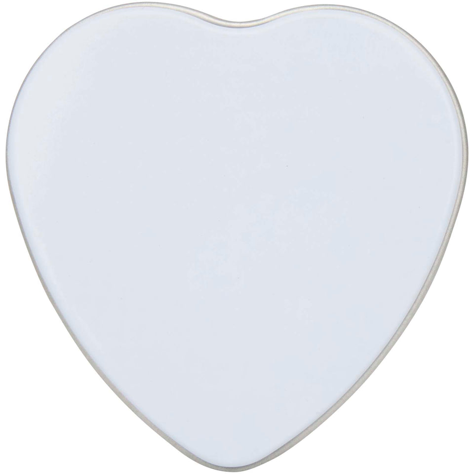 Candela in scatola di latta a forma di cuore all'aroma di vaniglia Blissful personalizzato con logo - Pubblienne