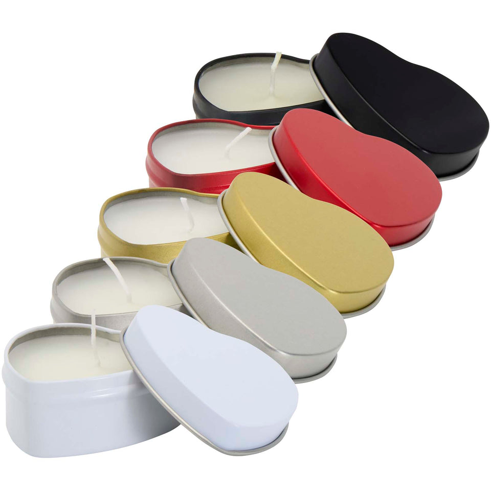 Candela in scatola di latta a forma di cuore all'aroma di vaniglia Blissful personalizzato con logo - Pubblienne