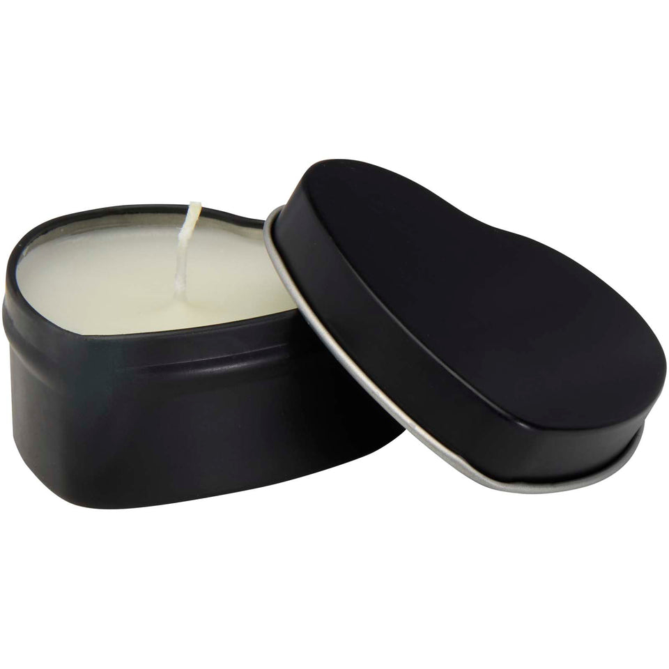 Candela in scatola di latta a forma di cuore all'aroma di vaniglia Blissful personalizzato con logo - Pubblienne