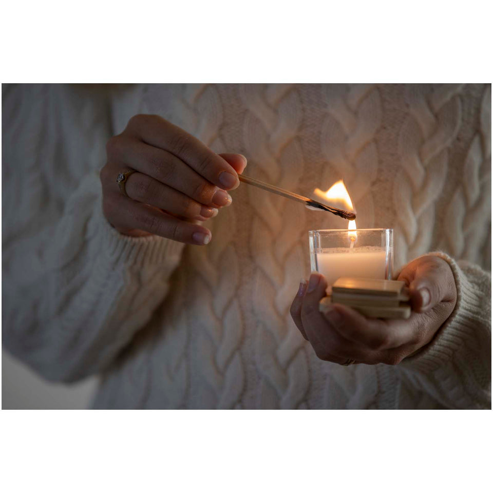 Candela quadrata in vetro con coperchio in bambù Ambra personalizzato con logo - Pubblienne