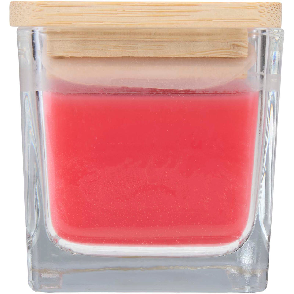 Candela quadrata in vetro con coperchio in bambù Ambra personalizzato con logo - Pubblienne