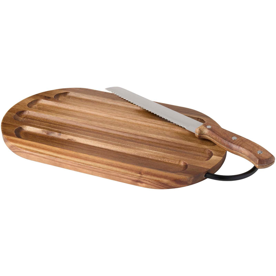 Tagliere in legno di acacia con coltello per il pane Prestige personalizzato con logo - Pubblienne