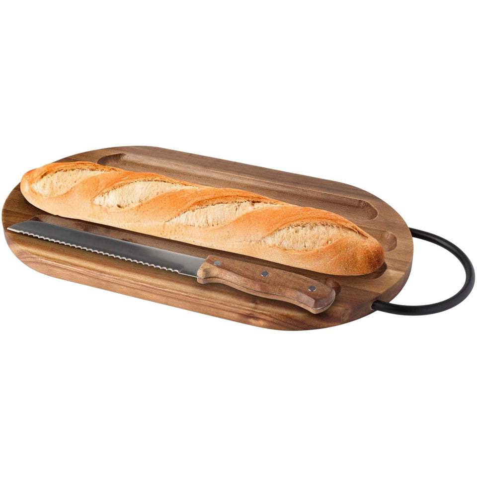 Tagliere in legno di acacia con coltello per il pane Prestige personalizzato con logo - Pubblienne