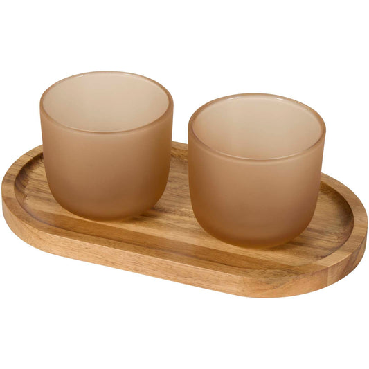 Set di vassoio da portata in legno con set di bicchieri in vetro con finitura opaca Male personalizzato con logo - Pubblienne